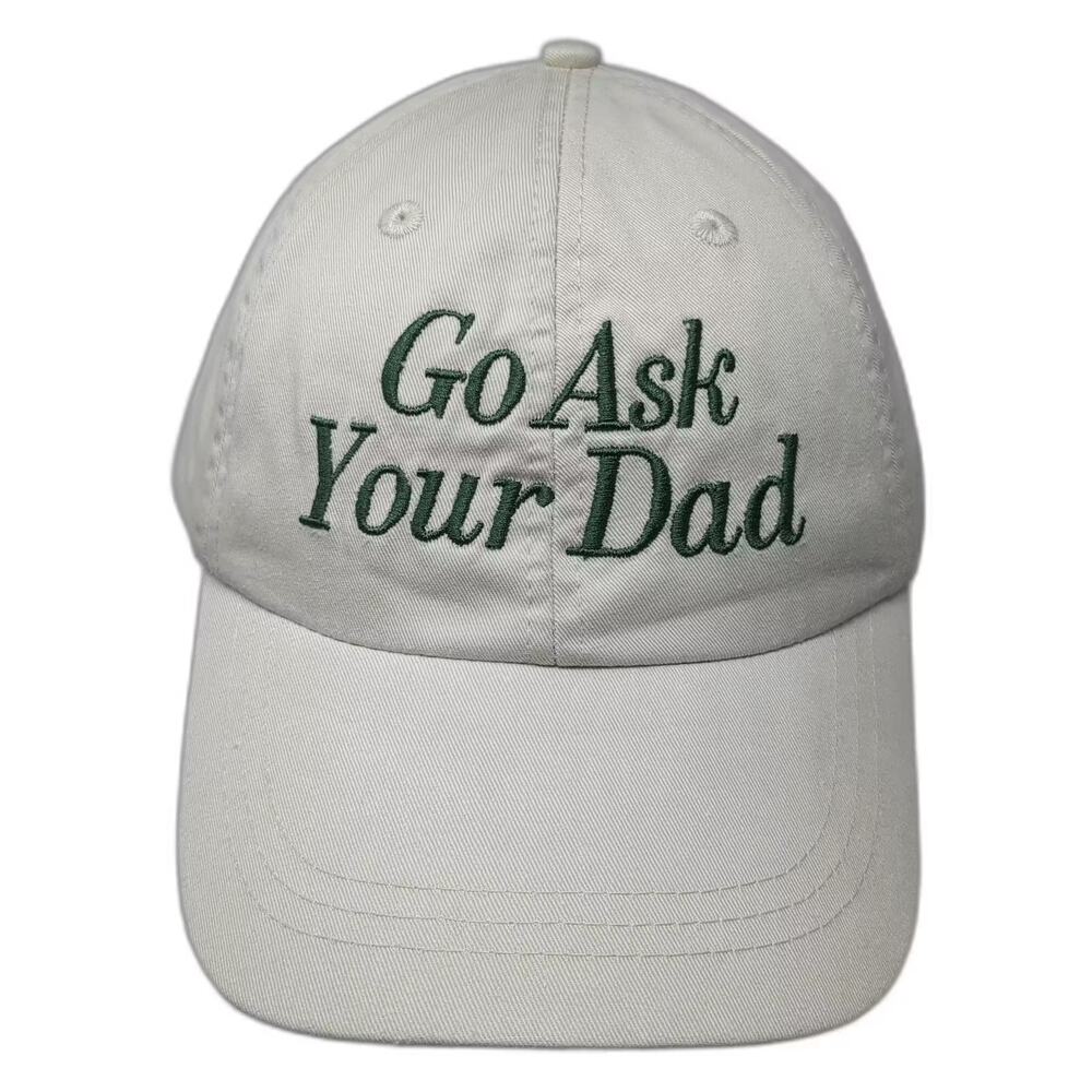 Adams Go Ask Your Dad Embroidered Beige Baseball Cap One Size Adjustable Hat